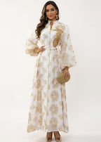 عباية ملوّنة | أبيض ذهبي