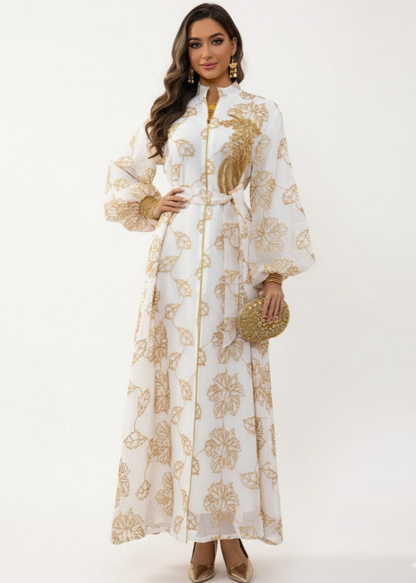 عباية ملوّنة | أبيض ذهبي