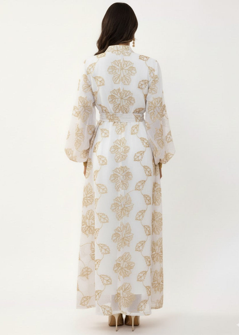 عباية ملوّنة | أبيض ذهبي