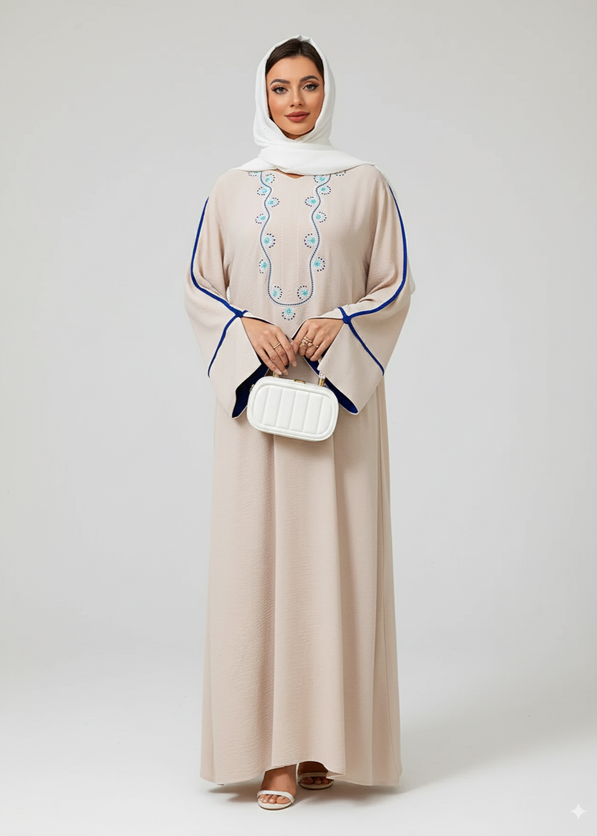 عباية مغلقة | مشمشي بخطوط زرقاء