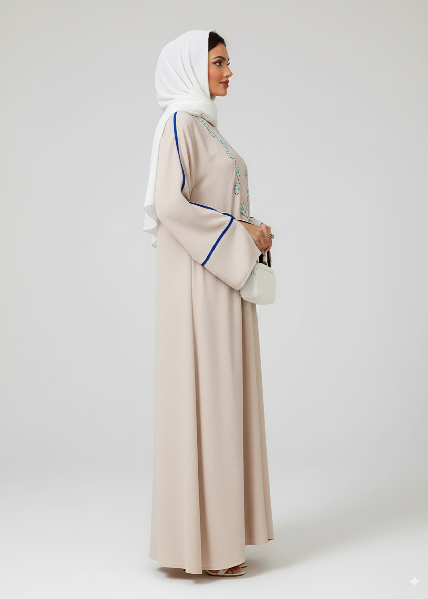 عباية مغلقة | مشمشي بخطوط زرقاء