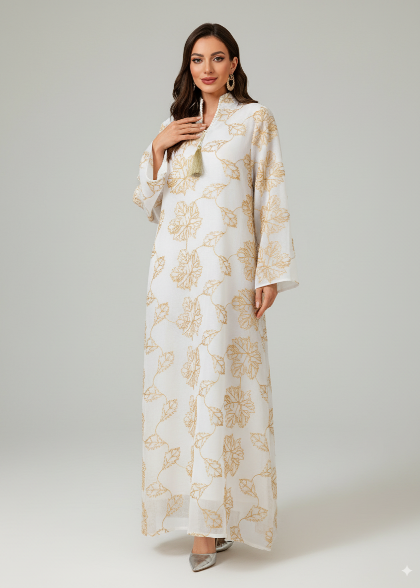 عباية مغلقة | ذهبي بأوراق