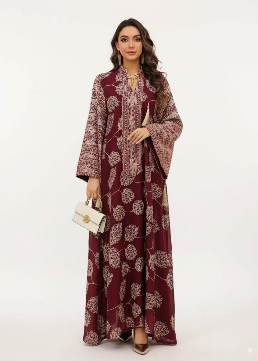 عباية مغلقة | أحمر مُطرَّز