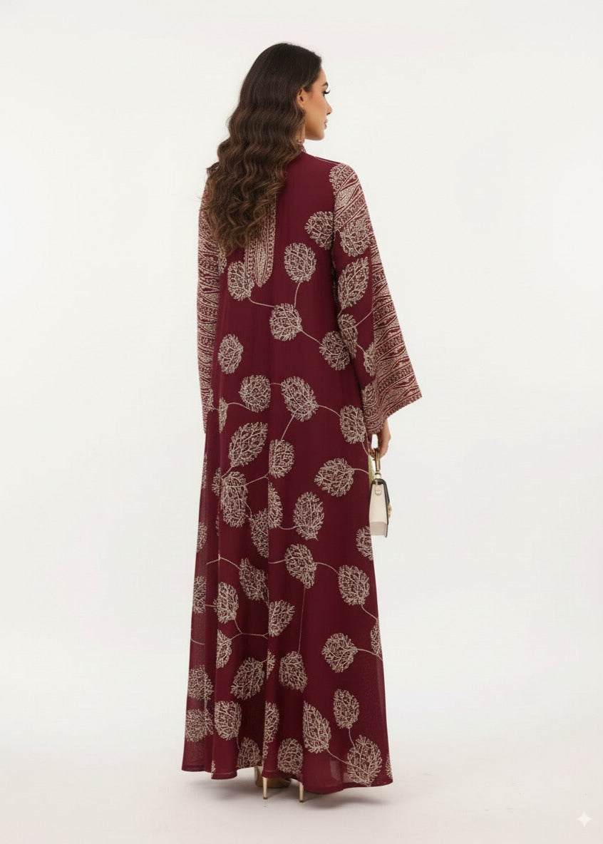 عباية مغلقة | أحمر مُطرَّز